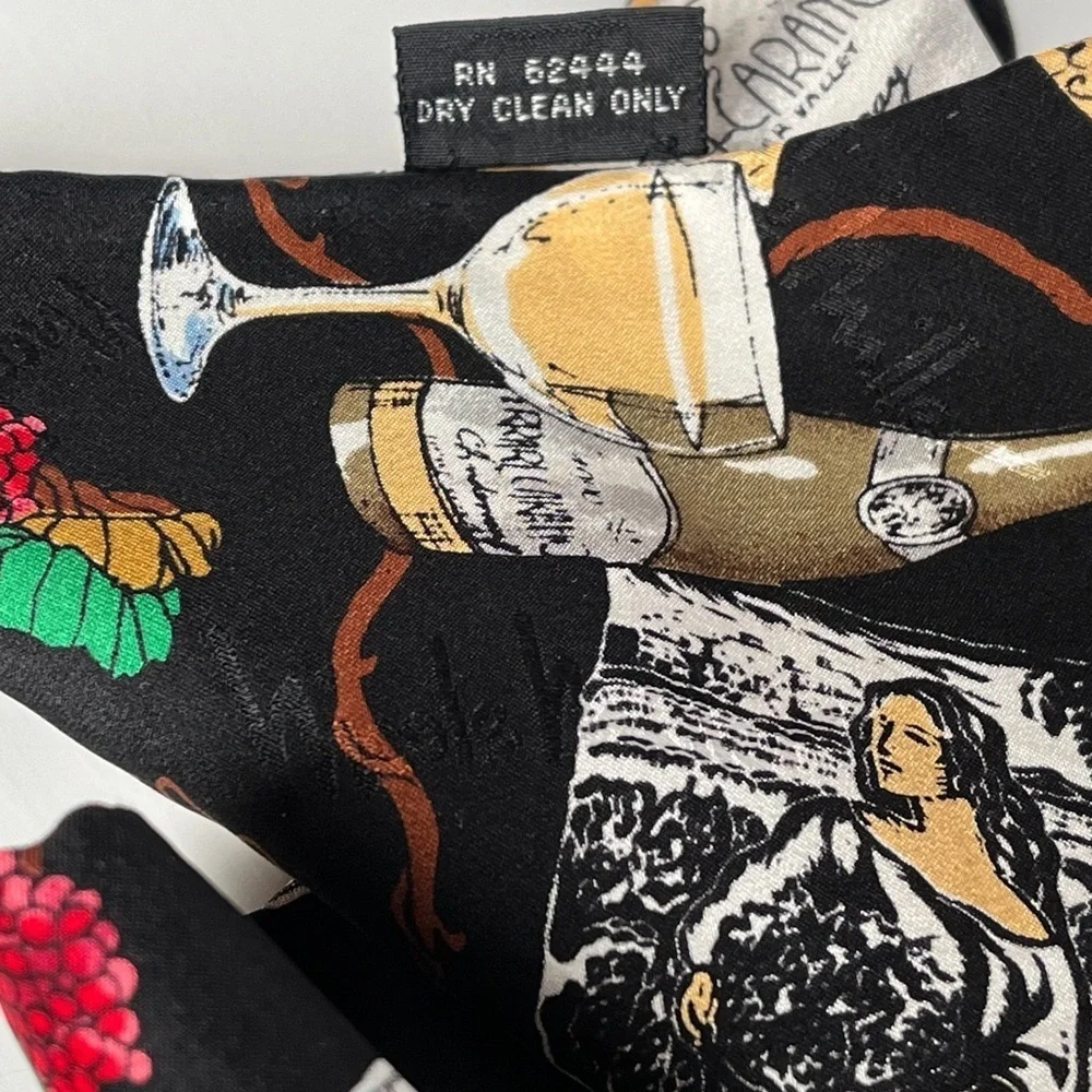Vintage Nicole Miller Silk Scarf Wine Grape Vineyard Print Large 43x42